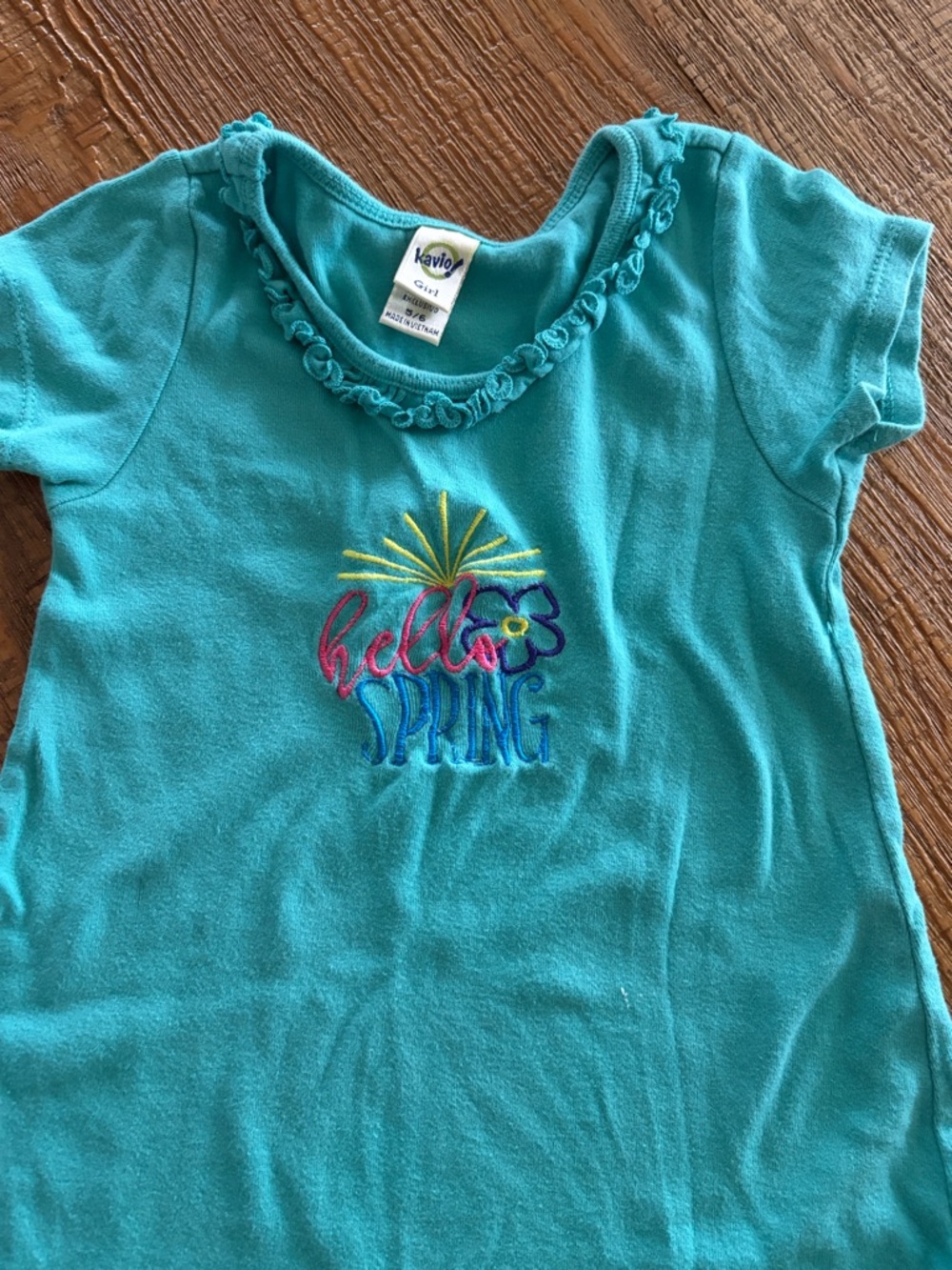 Kavio Turquoise Ruffle Hem Embroidered Girls Dress - Picture 3 of 6